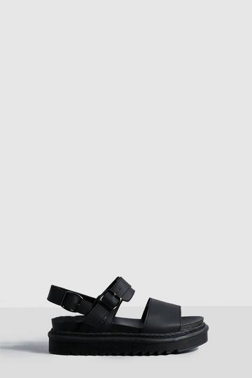 Chunky Buckle Detail Flatform Sandals black