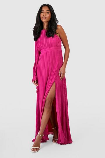 Petite Extreme Sleeve Asymmetric Maxi Dress hot pink