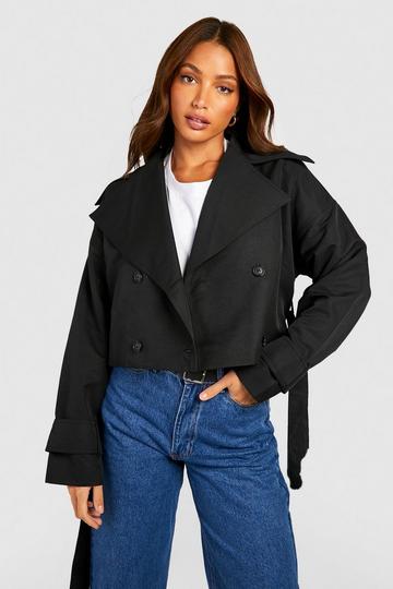 Tall Crop Oversized Belted Trench Coat black