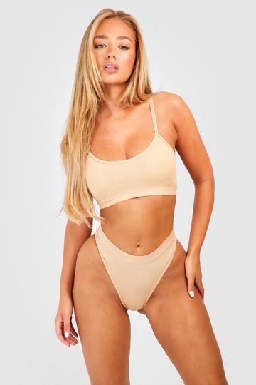 Seamless Triangle Bralette & Thong Set nude