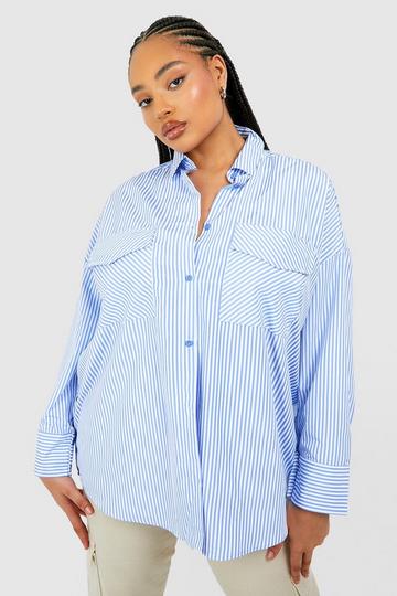 Plus Contrast Stripe Oversized Shirt blue