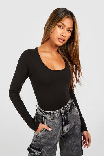 Women's Scoop Neck Long Sleeve Bodysuit Sexy Tops Body Suits Women