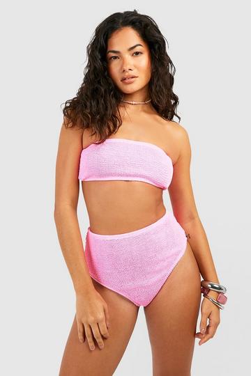 Premium Crinkle Bandeau Bikini Top pink