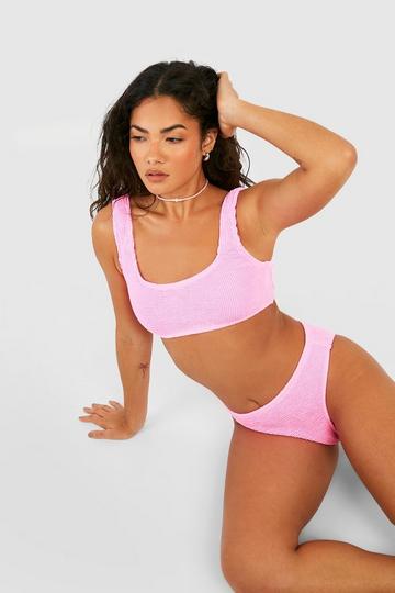 Pink Premium Crinkle Scoop Bikini Top