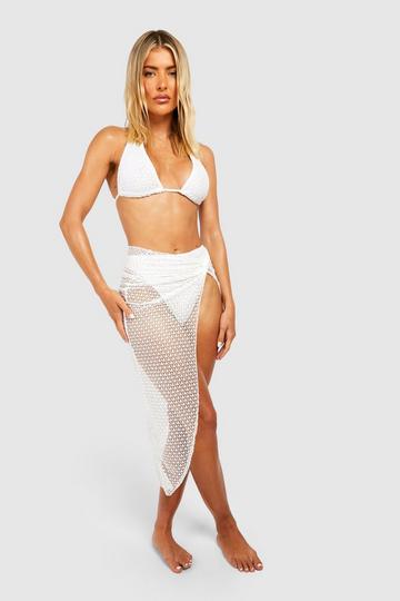 Textured Crochet Knot Beach Maxi Skirt ivory
