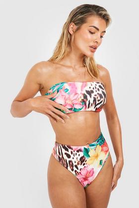 Contrast Crinkle Longline Strappy Bikini Top