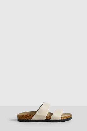 Wide Fit Double Strap Footbed Sliders beige