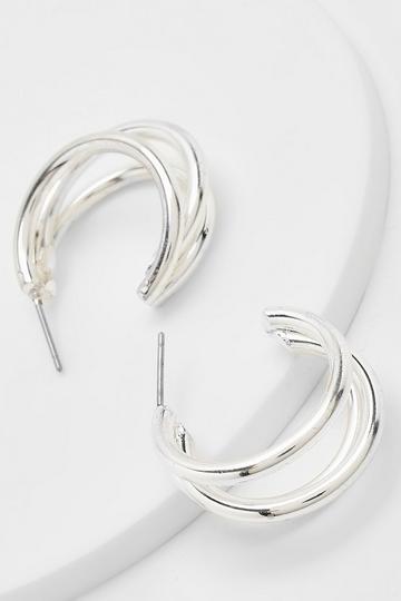 Triple Cut Out Hoop Earrings silver