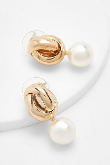 Gold Twist Pearl Drop Earrings gold