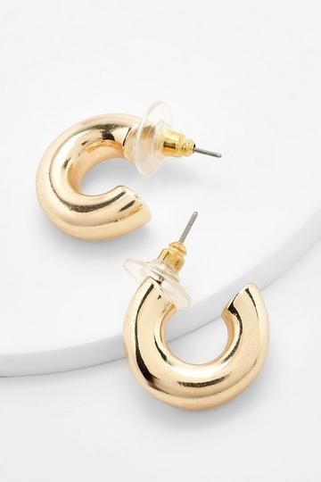Gold Metallic Chunky Tubular Hoop Earings