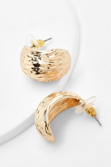 Gold Metallic Hammered Textured Hoop Earrings