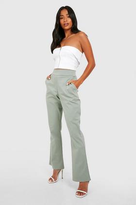 Missguided Co-Ord Flare Trouser With Lettuce Hem In Sage Green for