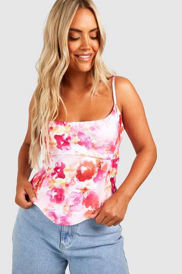 Pink Plus Abstract Floral Corset Hem Top