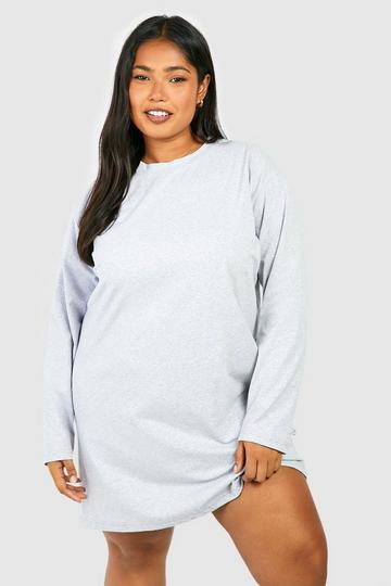 Grey Plus Cotton Long Sleeve T-shirt Dress