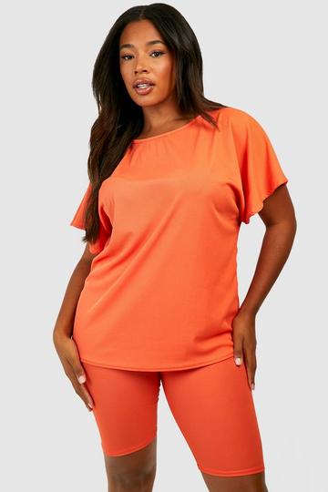 Orange Plus Oversized Rib T-Shirt & Biker Shorts Set