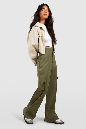 Khaki Soft Touch Pleat Front Cargo Trousers