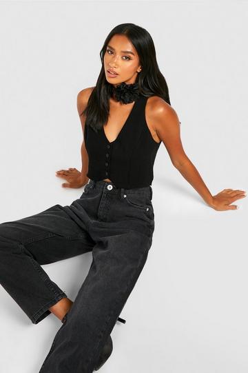 Petite Straight Leg High Waisted Jean black