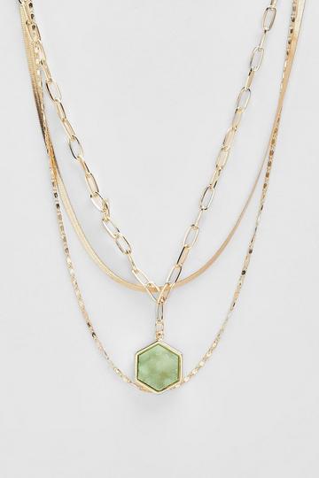 Green Stone Drop Chain Necklace gold