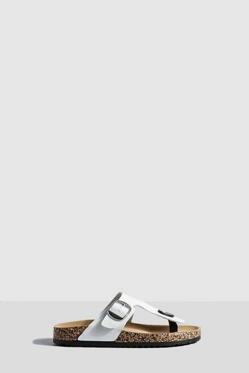 White Toe Post Buckle Detail Footbed Flip Flops