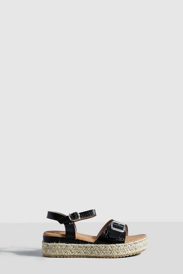 Black Buckle Detail Flatform Sandals