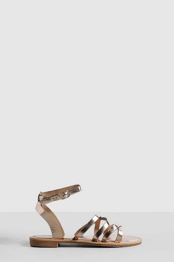 Strappy 2 Part Flat Sandals champagne