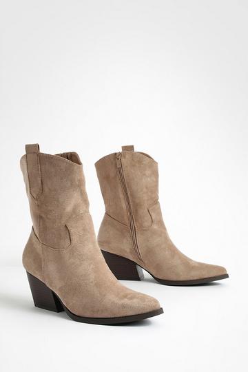 Tab Detail Casual Ankle Cowboy Boots sand