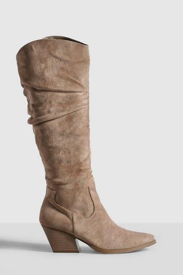 Ruched Casual Knee High Cowboy Boots sand