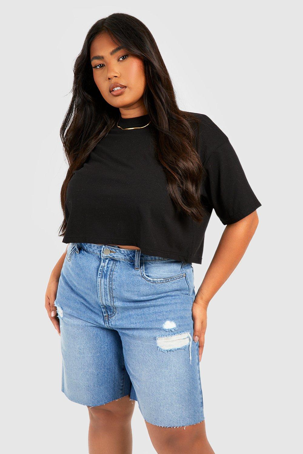 Plus size black distressed clearance bermuda shorts