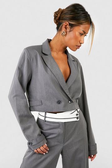 Marl Boxy Cropped Tailored Blazer charcoal