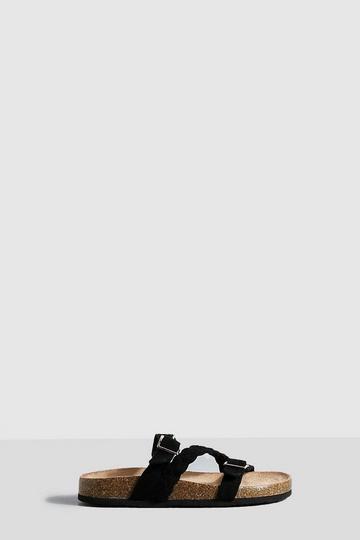 Asym Triple Strap Footbed Sliders black