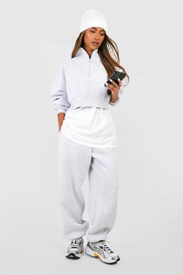 Grey Cropped Half Zip Sweatshirt And Cuffed Jogger Tracksuit