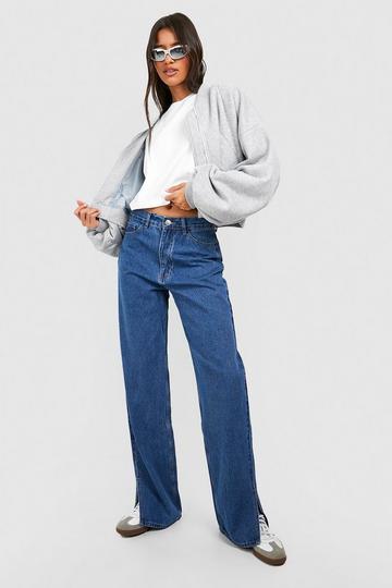 Tall Split Hem Wide Boyfriend Jeans mid blue