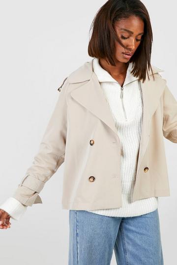 Stone Beige Double Breasted Short Trench