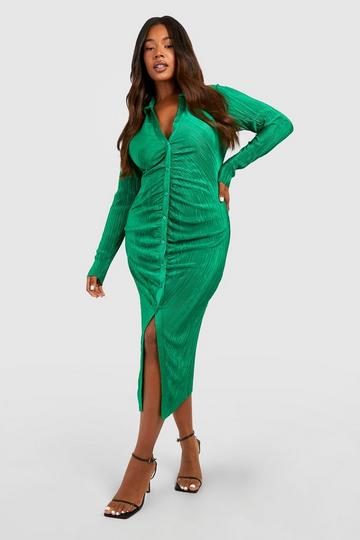 Green Plus Plisse Midi Ruched und Shirt Dress
