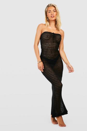 Crochet Tie Front Bandeau Beach Maxi Dress black