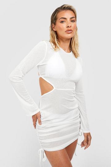 White Sheer Texture Cut Out Beach Mini Dress