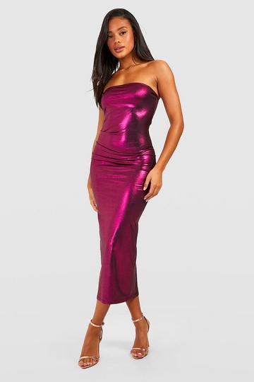 Metallic Jersey Knit Bandeau Midi Dress hot pink