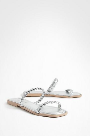 Silver Square Toe Double Plait Sandals