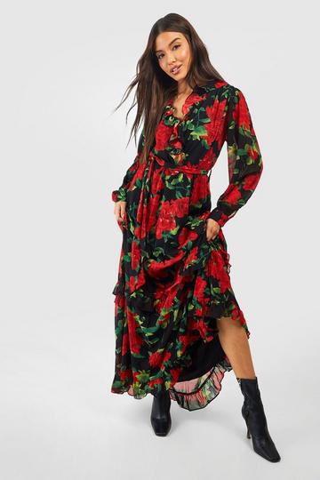 Chiffon Dobby Floral Detail Maxi Dress multi