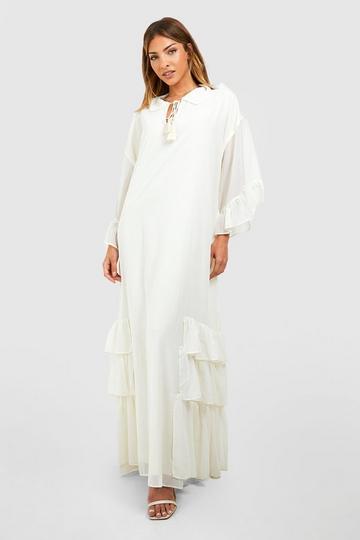 Ruffle Detail Smock Maxi Dress stone