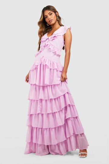 Chiffon Ruffle Tiered Maxi Dress lilac