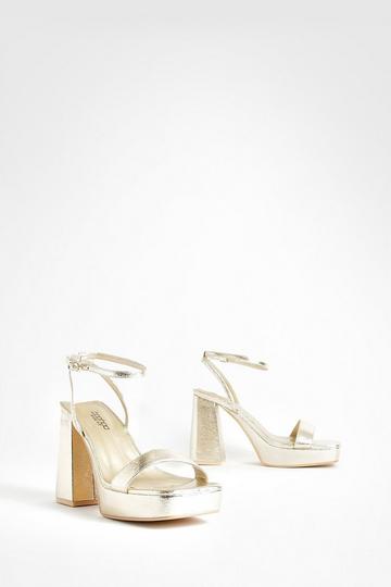 Wide Metallic Square Toe Barely There Platform Heel gold