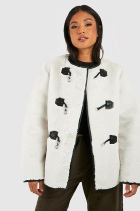 boohoo Petite Luxe Faux Fur Hood Sporty Cropped Coat