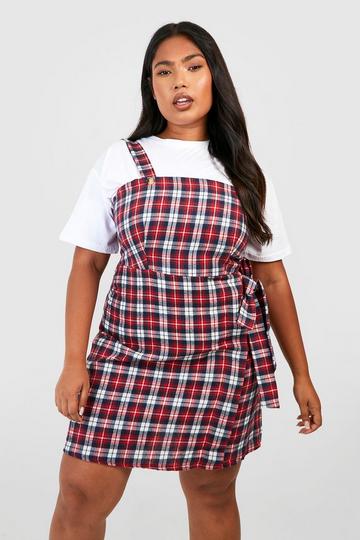 Plus Checked Pinafore Dress red