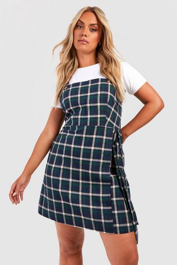 Plus Checked Pinafore Dress navy