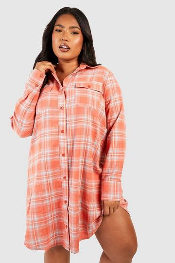 Red Plus Checked Long Sleeve Shirt Dress