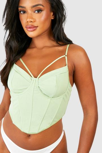  XOUVY Sexy Lace Green Underwear Wire Free Comfortable Soft Cup  Bras for Women Deep V Padded Push Up Bra Brief Set Lingerie (Color : Green,  Size : 80A) (Green 36A) 