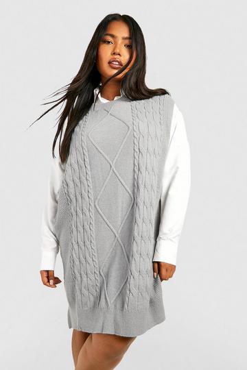 Plus Knitted Tank Top 2 In 1 Shirt Dress grey