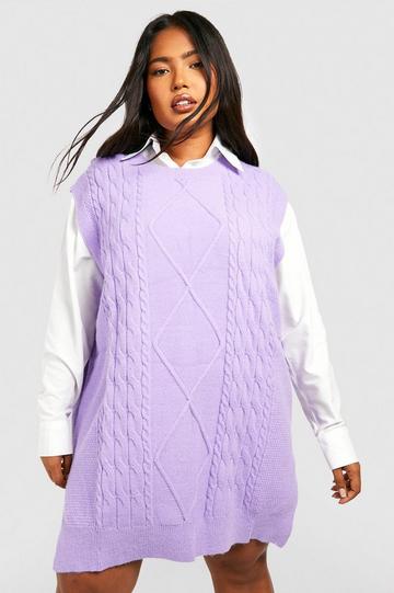 Lilac Purple Plus Knitted Vest 2 In 1 Shirt Dress