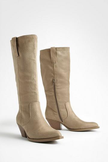 Minimal Pull On Western Cowboy Boots taupe